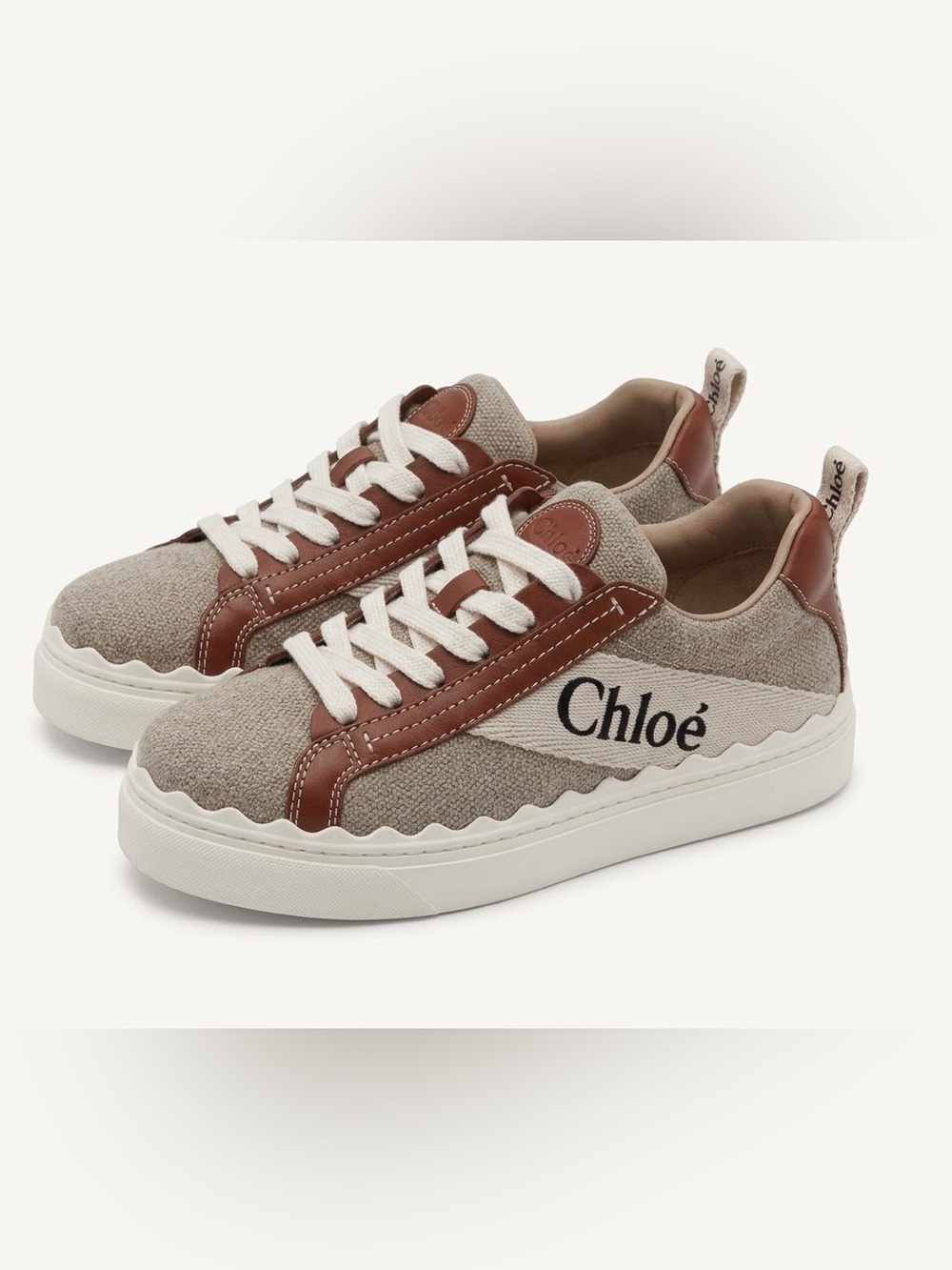 Women’s Chloé sneakers - Beige cloth exterior with Brown leather trim